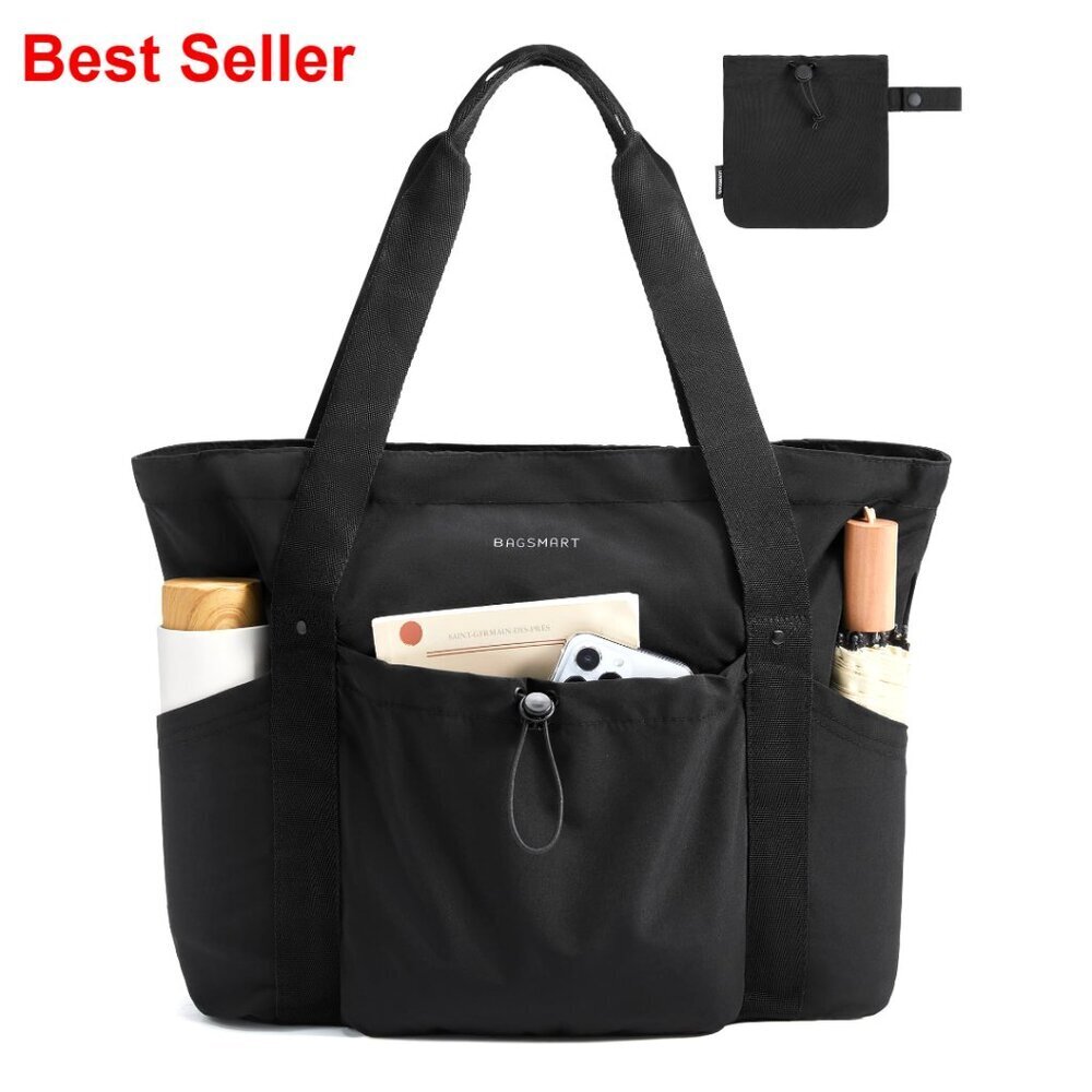 Foldable Tote Bag with Drawstring, 20L Large Shoulder Bag for Travel Work Gym